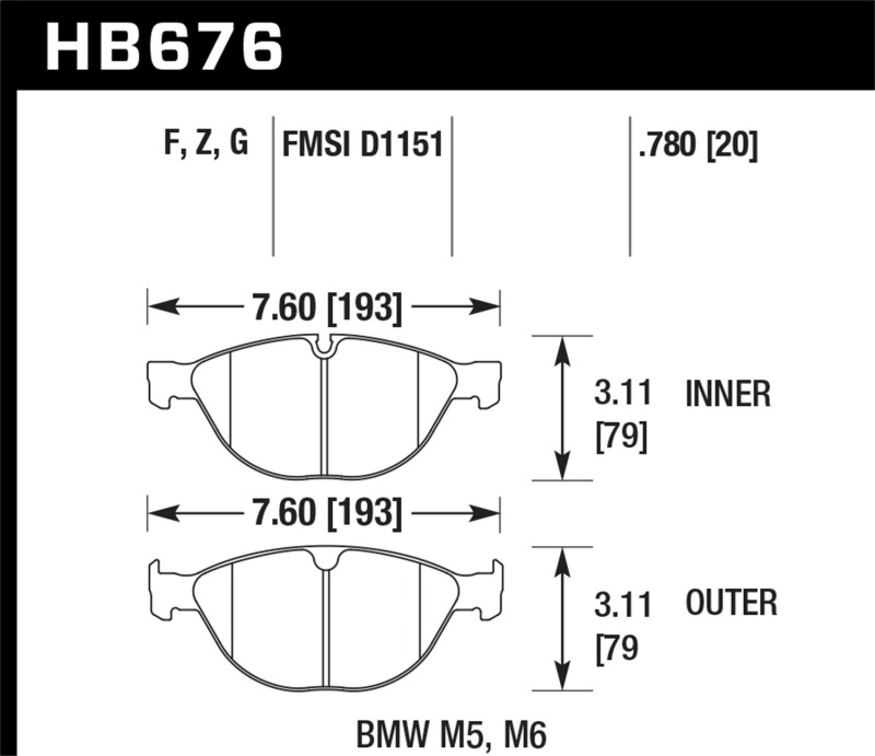 BMW M6 Brake Pad Set - Front - Hawk Performance - DTC-60 - `06-`10